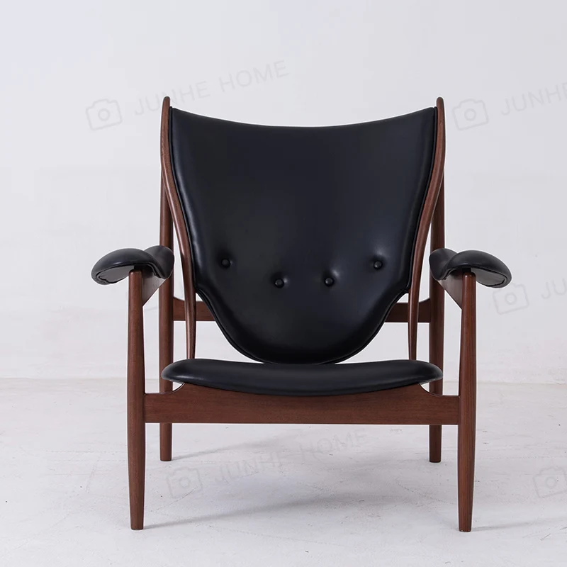 Italian light luxury modern solid wood leather Chieftain leisure chair, home living room guest sofa chair