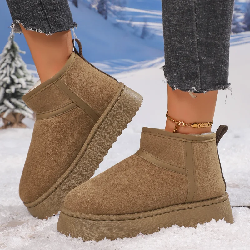 2026 New Women Winter Thick Bottomed Lined Large Head Snow Boots  Round Toe Boots  Warm Short Tube Bread Cotton Shoes Size 36-41