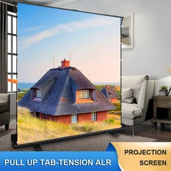 Pull Up Tab Tension Projector Screen High Class 72-100 Inch 16:9 ALR Grey Crystal with Black Shell for Home Cinema Outdoor