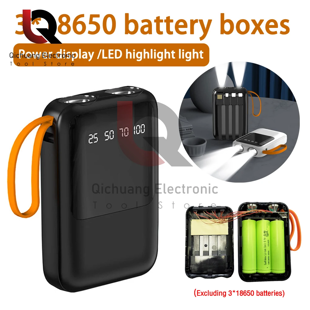 3*18650 5V2A Mini Power Bank Super Fast Charging Portable Handheld Powerbank with LED L ights For iPhone Samsung Huawei Xiaomi