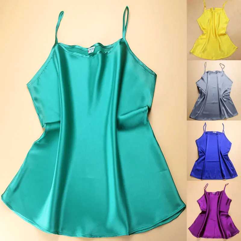 

100% mulberry silk, silk, satin, breathable candy color, short backing, small suspender vest for women.