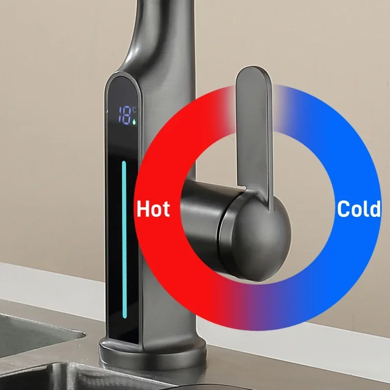 Imagem -04 - Led Inteligente Display de Temperatura Torneira da Cozinha Saída Água Quente e Fria Torneira da Pia da Cozinha Puxar tipo Torneira da Pia