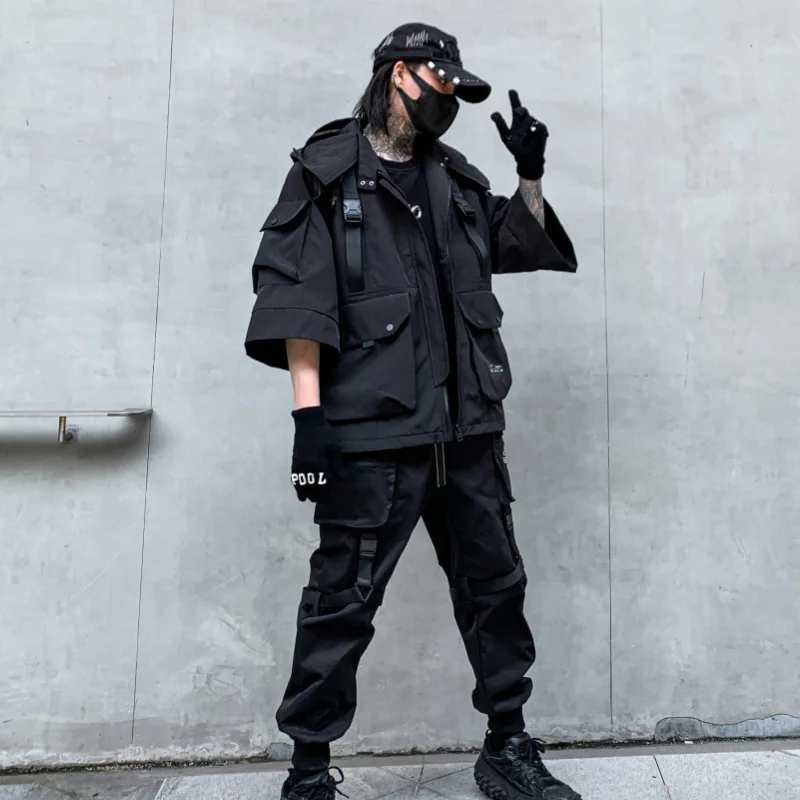 2026 Autumn Winter Hip Hop Techwear Cargo Jacket Men's Harajuku