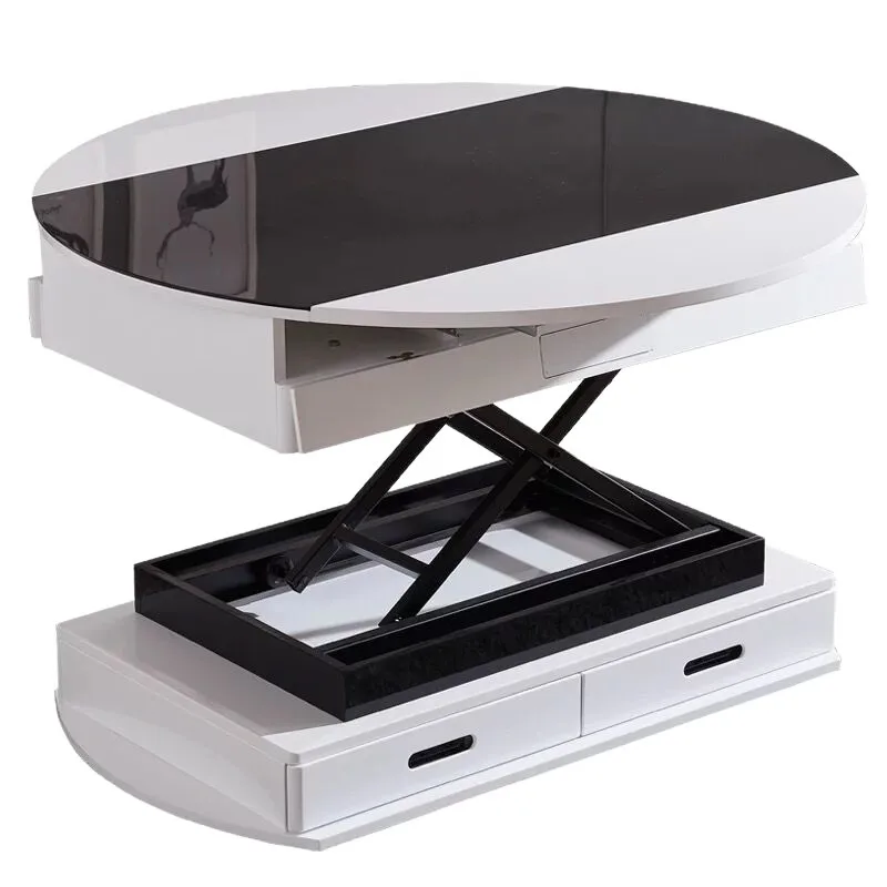 Dining table dual-purpose electric lifting small apartment folding telescopic square variable round table glass coffee table