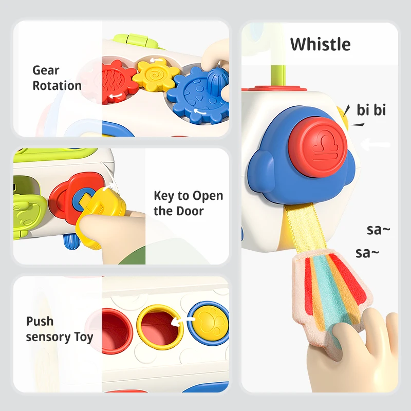 ของเล่นเด็ก Sensory กิจกรรม Busy Cube 10 In 1 Montessori สวิทช์ของเล่นกีฬาของเล่นพัฒนาสมองมือแบบพกพากลางแจ้งวันเกิด