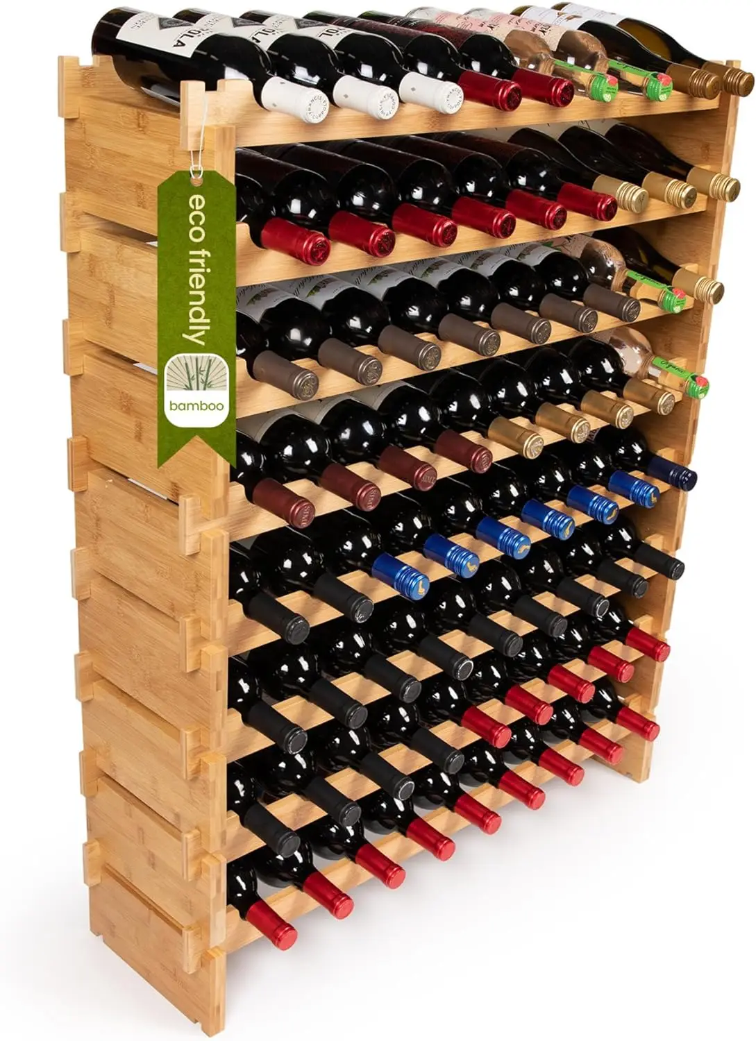 72 Bottle Stackable Modular Wine Rack Wine Storage Rack Solid Bamboo Wine Holder Display Shelves, Wobble-Free