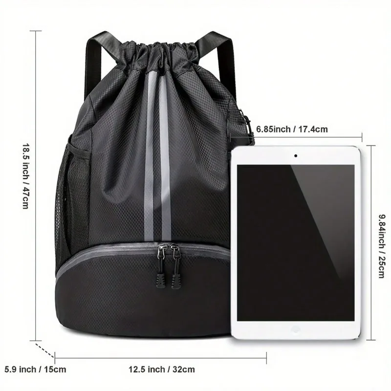 1pc Drawstring Backpack, Sports Gym, Burlap Bag With Mesh Bag, Shoe Compartment, Waterproof Rope Bag For Women And Men