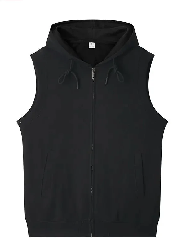 Extra Large 300 Pounds Summer Open Cardigan Zipper Hoodie Men Loose Shoulder Pad Fitness Training Casual Sleeveless T-Shirt