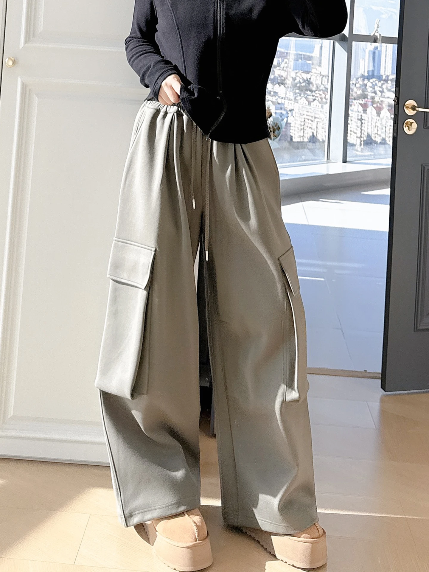 

Брюки с высокой талией и широкими штанинами, на подкладке, в американском стиле, для полных женщин (до 200 фунтов)