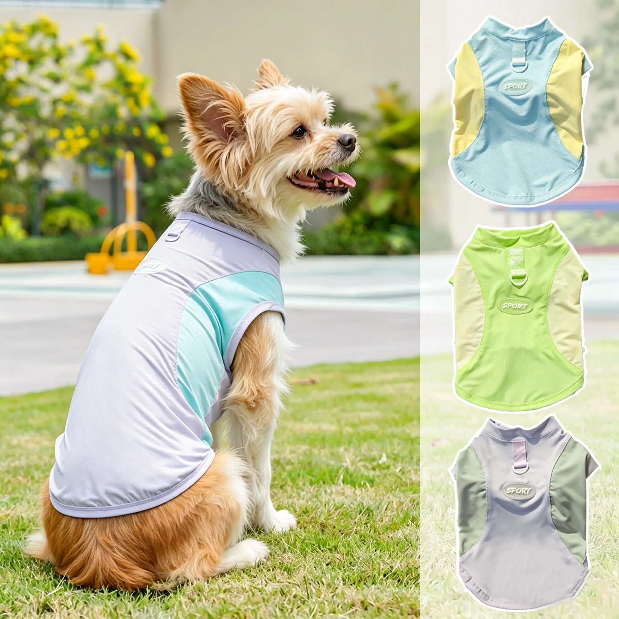 

Summer Ice Silk Pet dog Clothes Breathable Sun Protection Vest Cooling Anti-UV Dog Cat Shirt for Small Medium Dogs Outdoor Wear