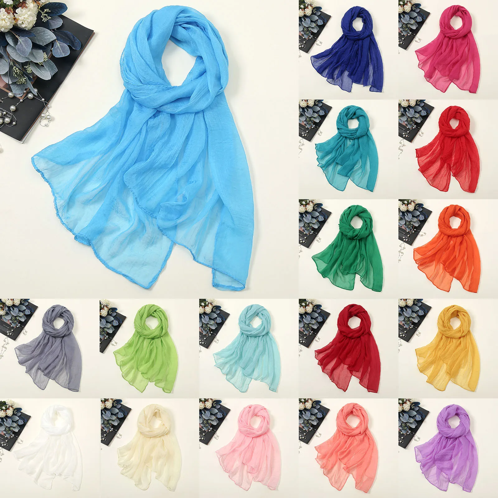 2023 New Chiffon Scarf Women Spring Summer Silk Scarves Thin Solid Color Shawls And Wraps Foulard Print Hijab Stoles Wholesale