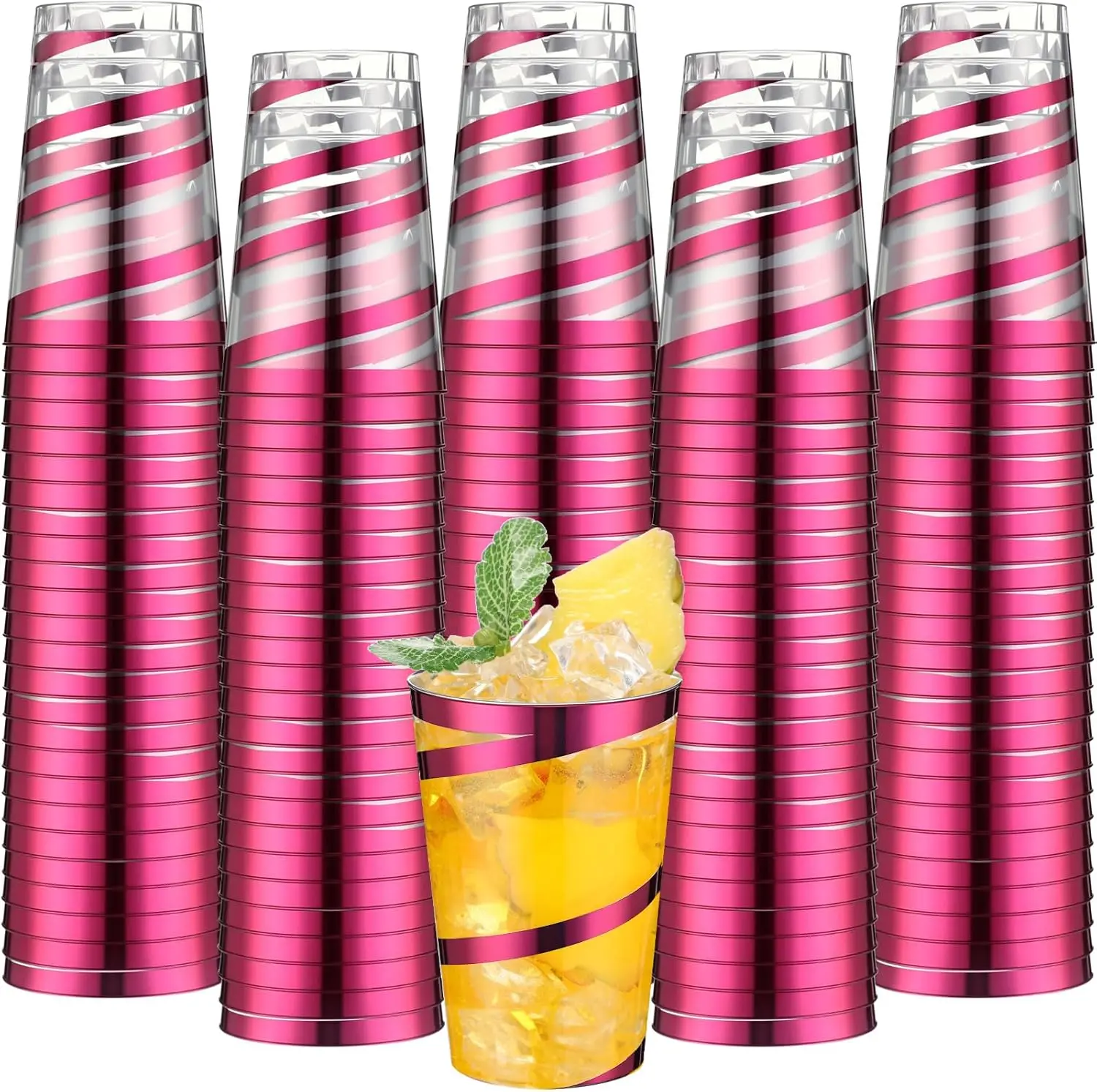 

100 Pcs 12 oz Rimmed Swirl Clear Plastic Cups with Rim Fancy Disposable Tumblers Cups Plastic Wine Glasses Elegant Weddi