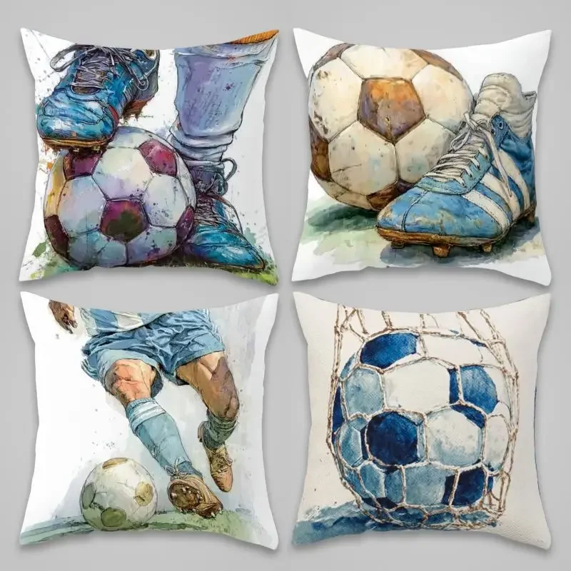 Vibrant Soccer Ball and Cleat Print Throw Pillow Covers Set - Sports Fan Decor for Man Cave or Game Room