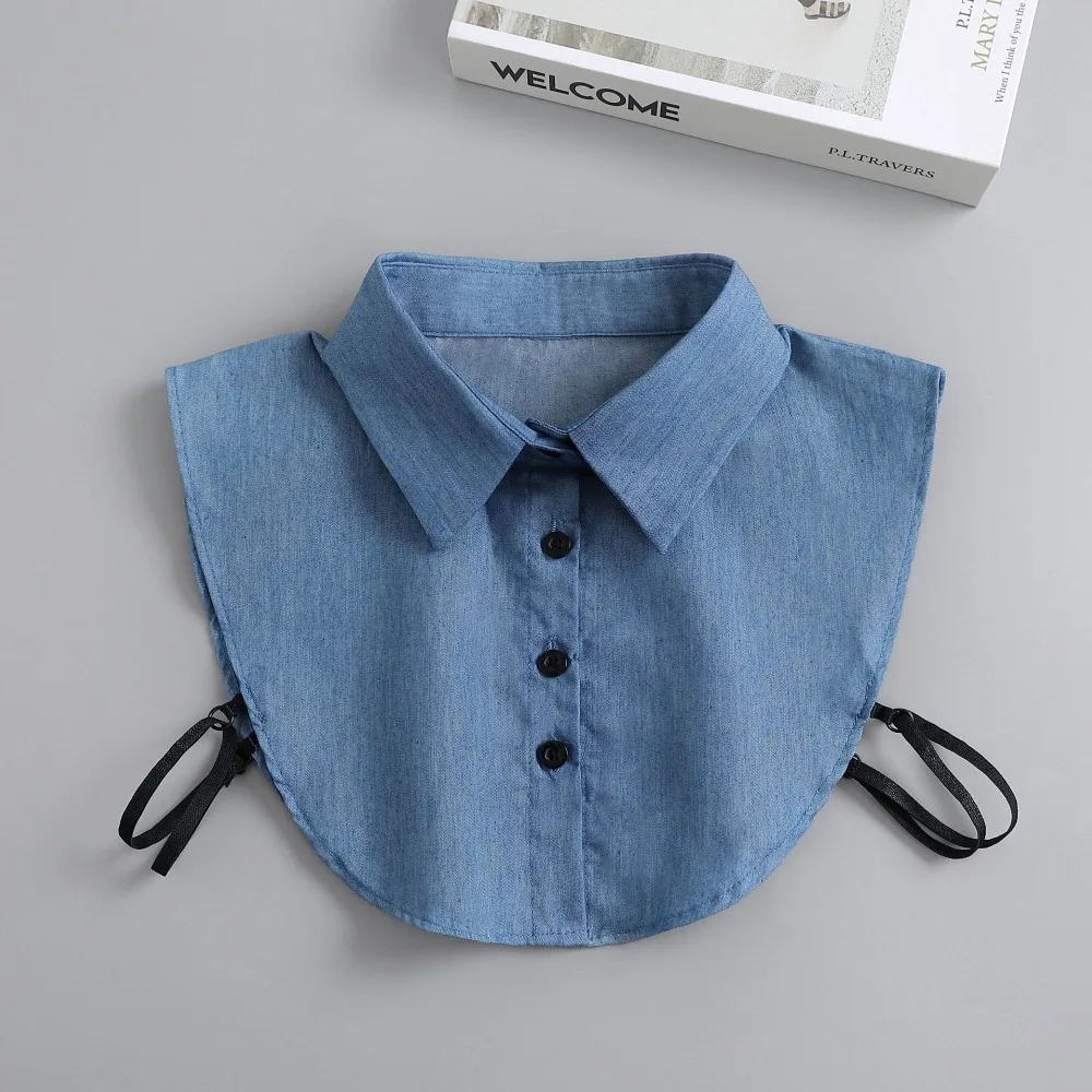 Retro Verstellbare Träger Denim-Kragen im koreanischen Stil, abnehmbarer Rundhalskragen, einfarbig, vielseitiger Hemdkragen für Damen – Detail 10