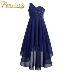 Elegant Kids Girls Summer Dress Birthday Party Prom Gown Children's One Shoulder Chiffon Dress for Wedding Petites Filles Robes