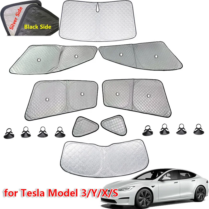 

for Tesla Model 3 Highland 2024 Model Y S X 2023 Sunshade Front Side Window Sun Shade Privacy UV Protector Shading Aluminum foil