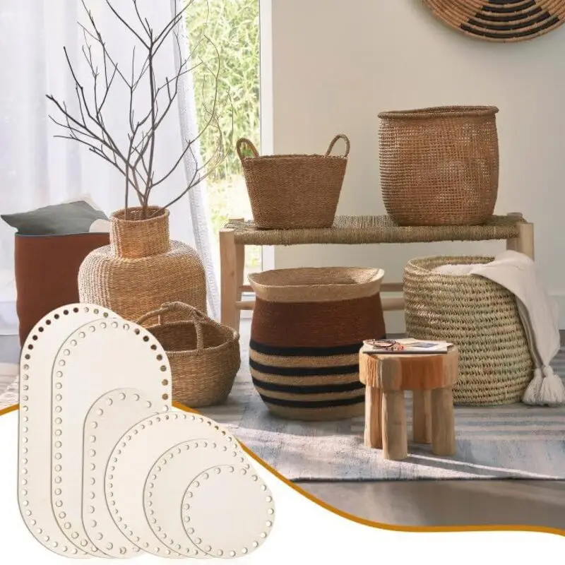 قاعدة سلة كروشيه بيضاوية خشبية قيعان خشبية صلبة غير مكتملة DIY بها بنفسك الحياكة النسيج الحرف لوازم ديكور المنزل دائم