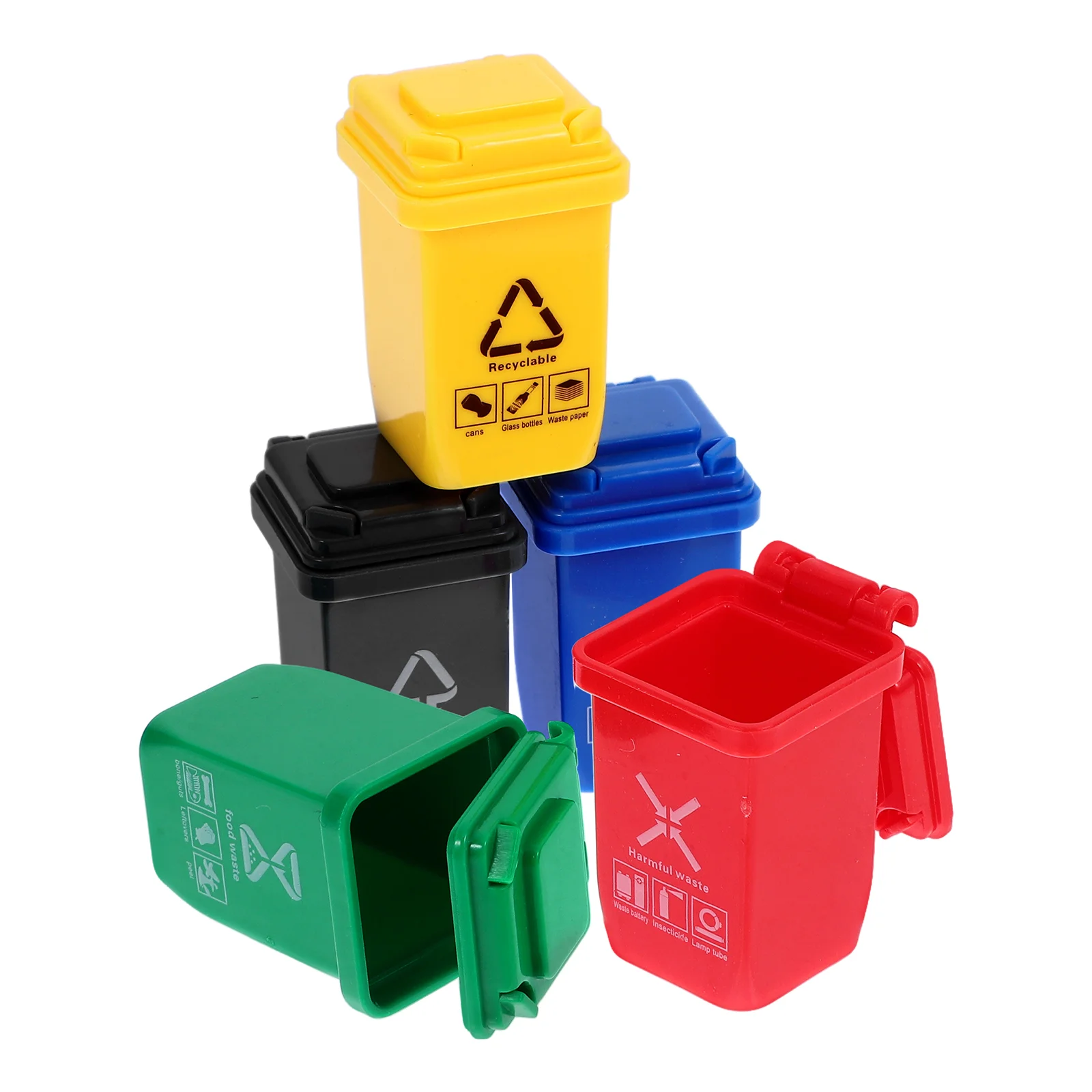 5 Pcs Mini Trash Can Recycling Bin Miniature Drone Small House Garbage Model Plastic Child