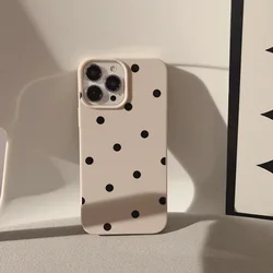 New Korean INS Polka Dot Print Khaki Soft Phone Case For iPhone 16 15 14 13 12 11 X XS XR Pro Max Plus Shockproof Bumper Cover