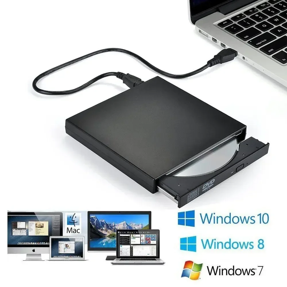 خارجي نحيف USB 2.0 DVD Combo DVD ROM Player Plug and Play CD - RW Burner Writer لأجهزة الكمبيوتر المحمول Macbook Desktop PC