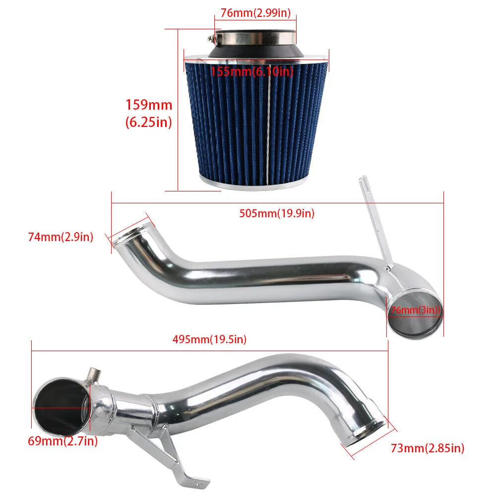 Racing Cold Air Intake Kit + blue Filter Combo  Compatible For Honda Civic EX LX DX 1.8L 2012-2015