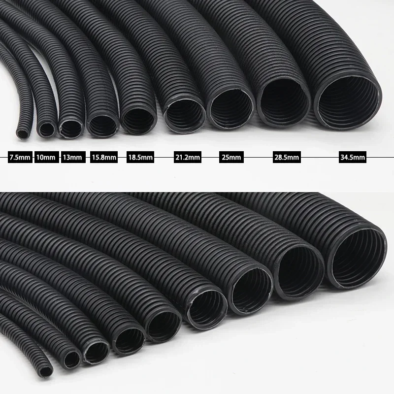 Black PP Plastic Corrugated Pipe ID 5.5mm-29mm Insulated Wire Hose Car Cable Protective Sheath Wrap Cover Flexible Split Loom