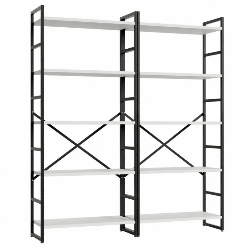 custom.Rustic Large Open Metal Framed Bookshelf Tall Combination Office Bookcase Book Shelf Cabinet Rack Wood Wall Bookshel