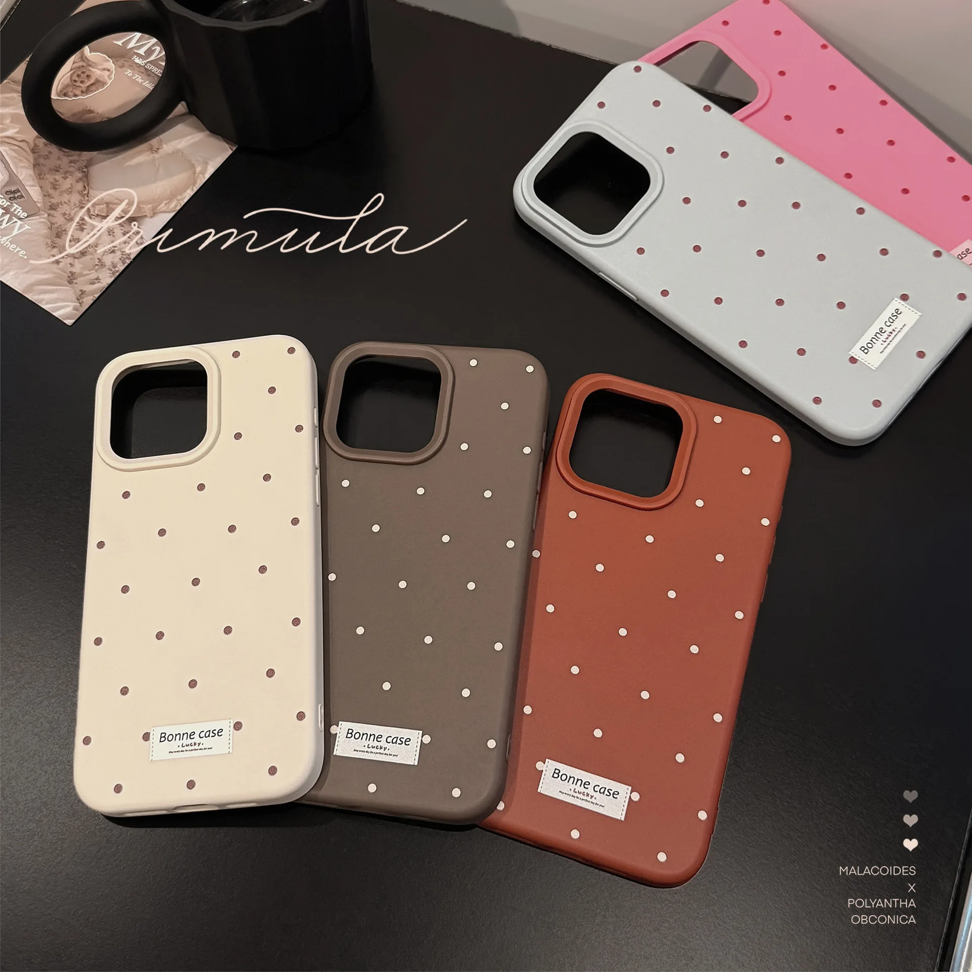 Funda Protectora para Teléfono con Diseño de Puntos, Estilo Coreano, para iPhone 17 16 15 14 12 13 Pro Max Plus, Colores Pastel, Antigolpes, Suave