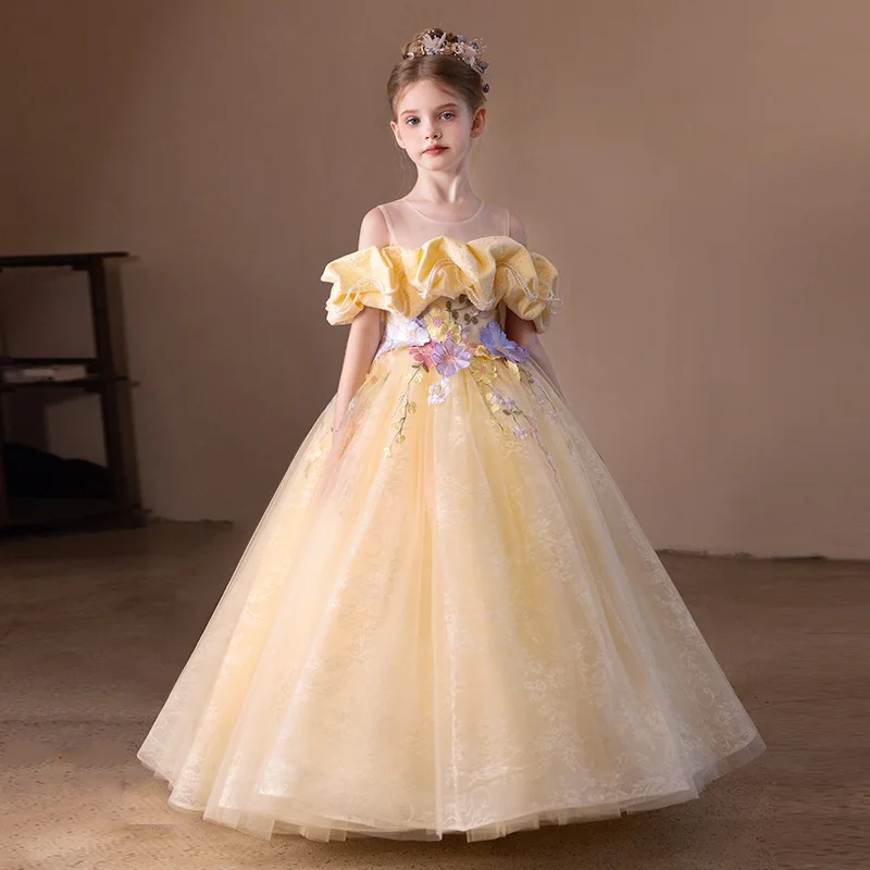 High-End Kids Dress Girls Princess Gown Evening Party Dresses Piano Performance Wedding Gown Easter Outfit Party Clothes Toddler