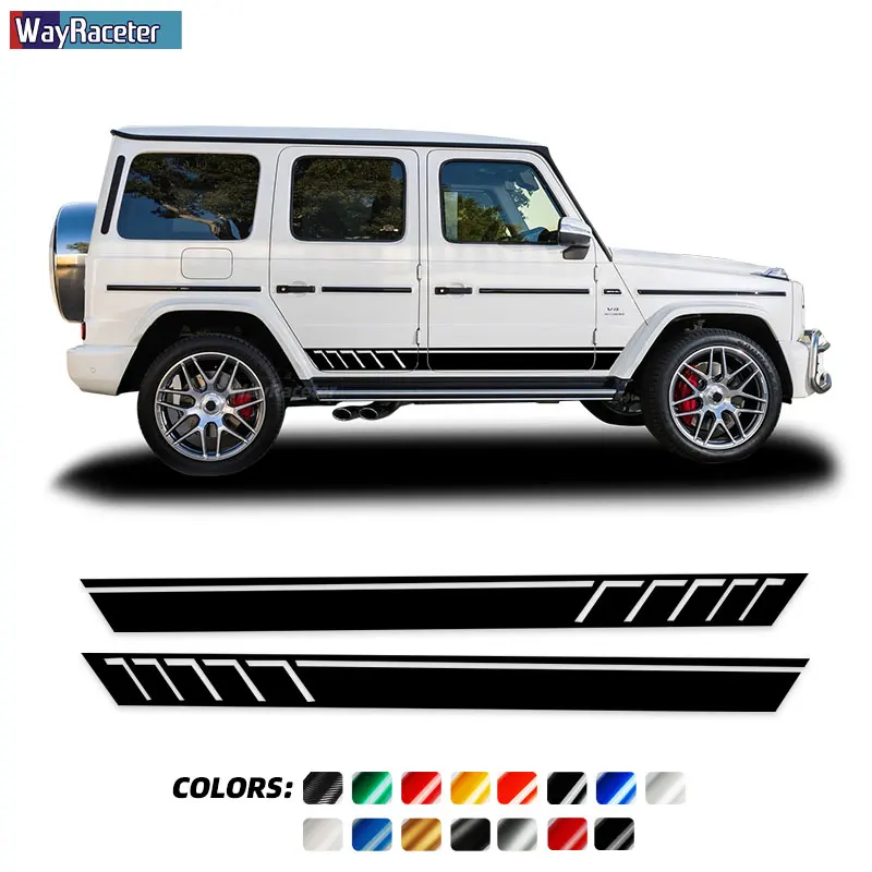 

Наклейка на дверь автомобиля в полоску, 2 шт., наклейка на юбку для Mercedes Benz G Class G63 AMG G65 G55 G500 W463 G550 G350 W464, аксессуары