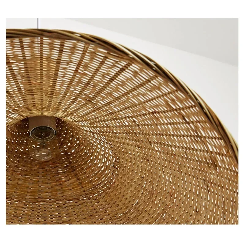 MoModern Chinese Style Bamboo Chandelier Tea Room Rattan Hand-woven Lamps Creative Straw Hat Chandelier Woven Bamboo Lamp