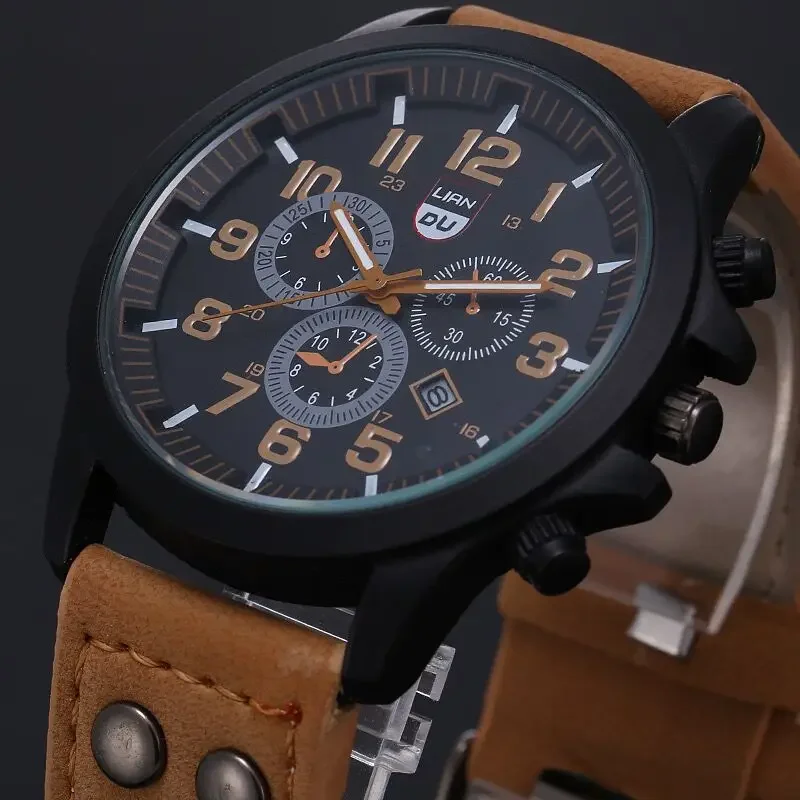 Men's Watches Casual Leather Band Quartz Watch Male Military Calendar Wristwatch Relogio Masculino