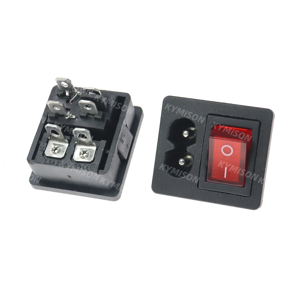 IEC320 C8 Power Cord Inlet Socket receptacle With ON-OFF Red Light Rocker Switch 250V 2.5A FOR Computer Amplifier
