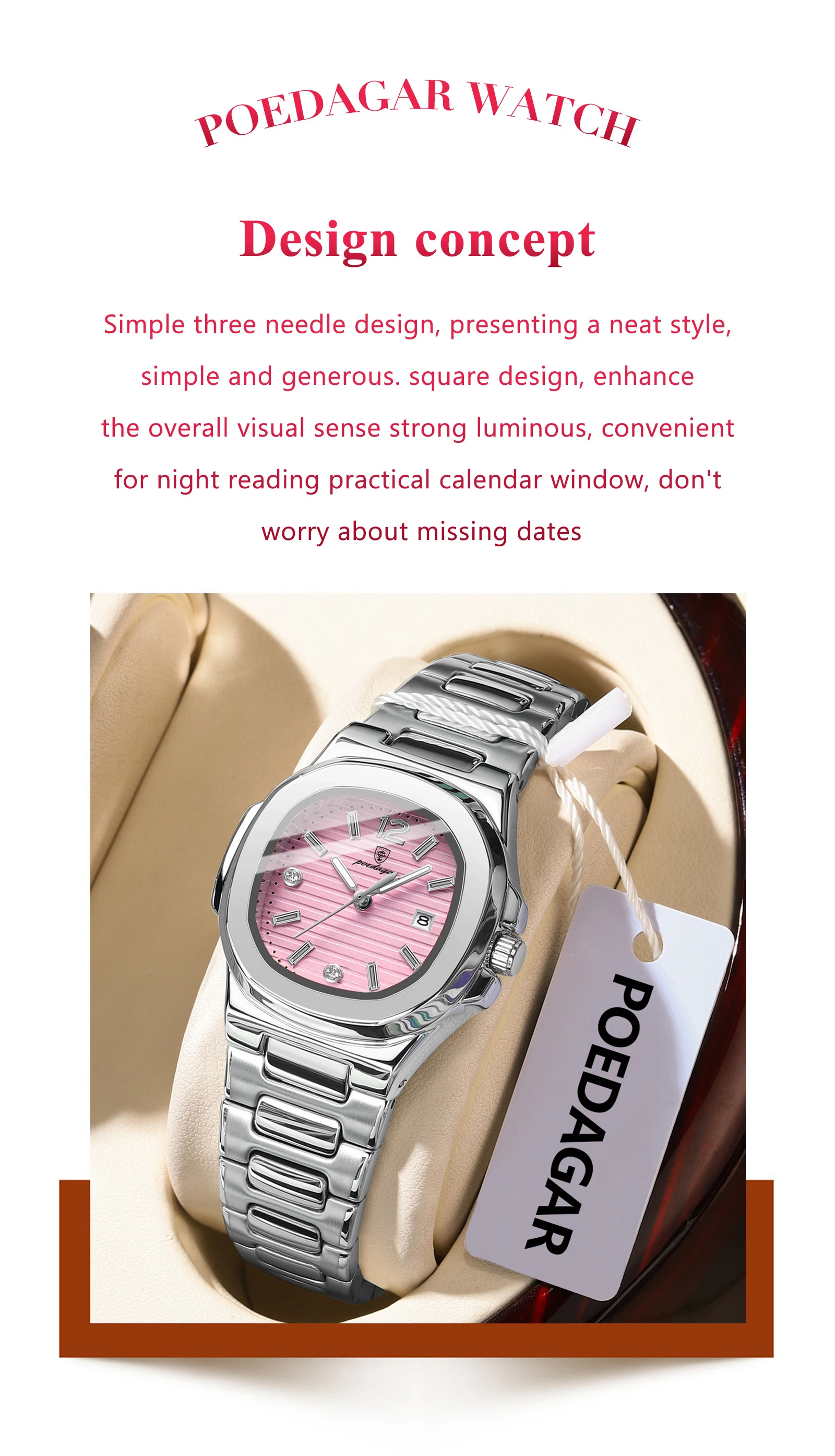 POEDAGAR Platz Mode Frau Armbanduhr Leuchtende Wasserdichte Datum Damen Uhr Luxus Hohe Qualität Quarz frauen Uhren Reloj – Detail 3