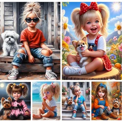 DIY Diamond Painting New 2024 Cross stitch Girl and Dog Mosaic Rhinestone Embroidery Kit Home Wall Decor Gift