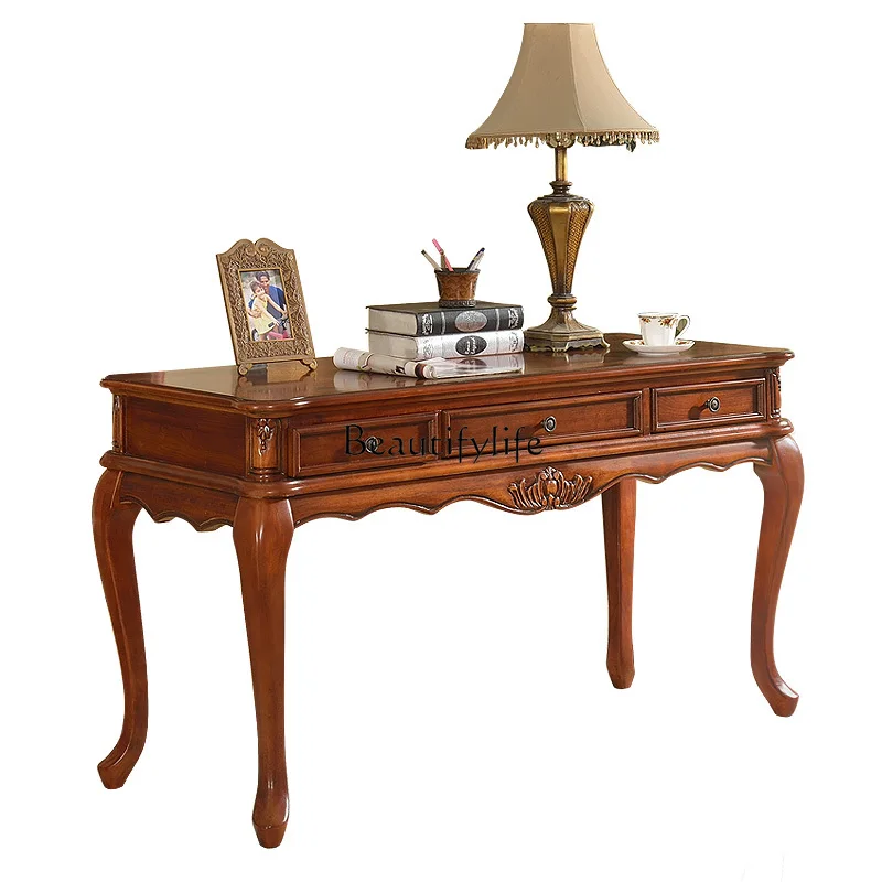 

American solid wood desk and chair combination study furniture European small writing desk desk