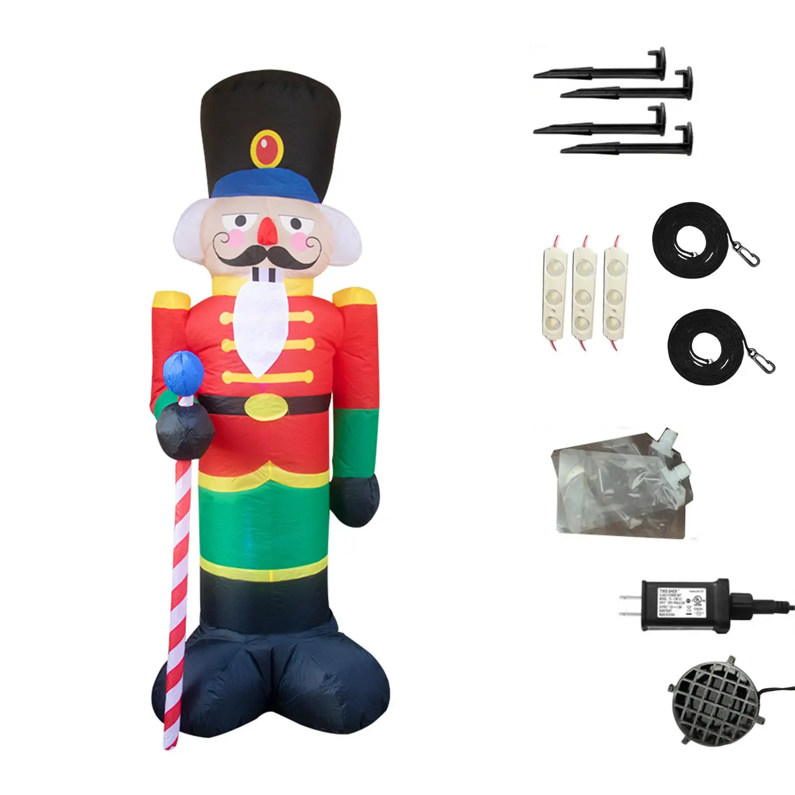 Christmas Inflatable Nutcracker Soldier with Built in Fan and Ropes LED Lights EU Plug for Courtyard Party Home Porch Outside