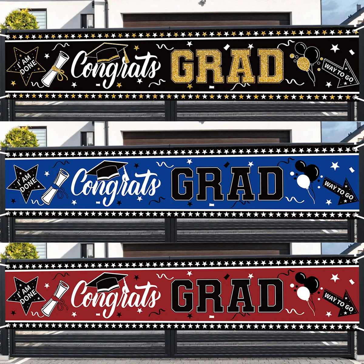 Outdoor Graduation Decorations Congratulations Graduate Banner Class of 2025 Black Blue Red Yard Sign for Graduation Party