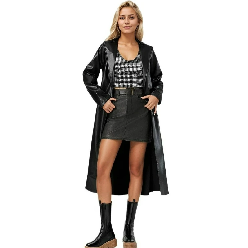 

2026 Long-Sleeved Bathrobe Coat for Spring and Autumn New Style Anti-Wrinkle Stylish Women's Leather Jacket Outerwear for Women