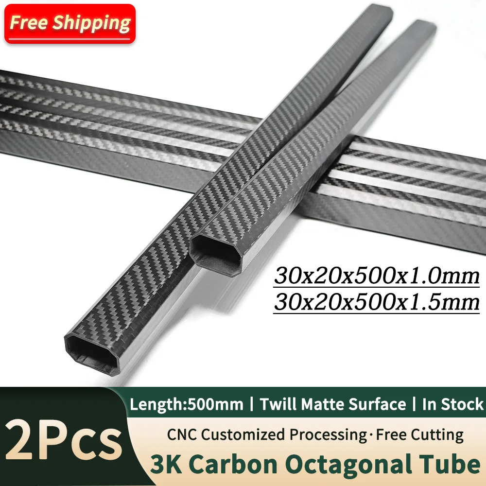 Tubo octogonal de fibra de carbono para Dron, superficie mate de sarga 3K, 2 piezas, 30x20x500mm, brazo UAV