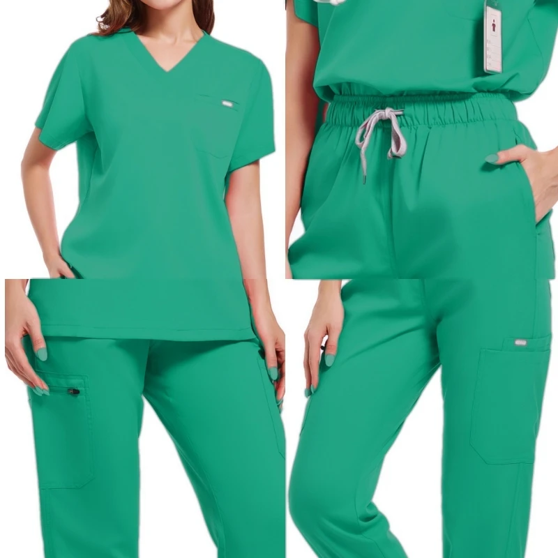 S-XXL Oral Clinic V-neck Short sleeved Hand washing Set Spring and Autumn Thickened Plastic Surgery Hospital Nurse Scrub suit