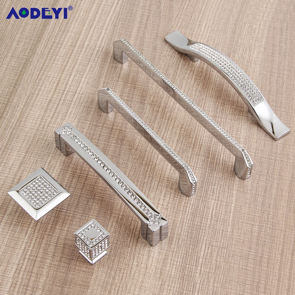 24K Real Gold Sliver Crystal Drawer Cabinet Pulls Kitchen Handles Diamond Wine Wardrobe Decotation Furniture Knobs