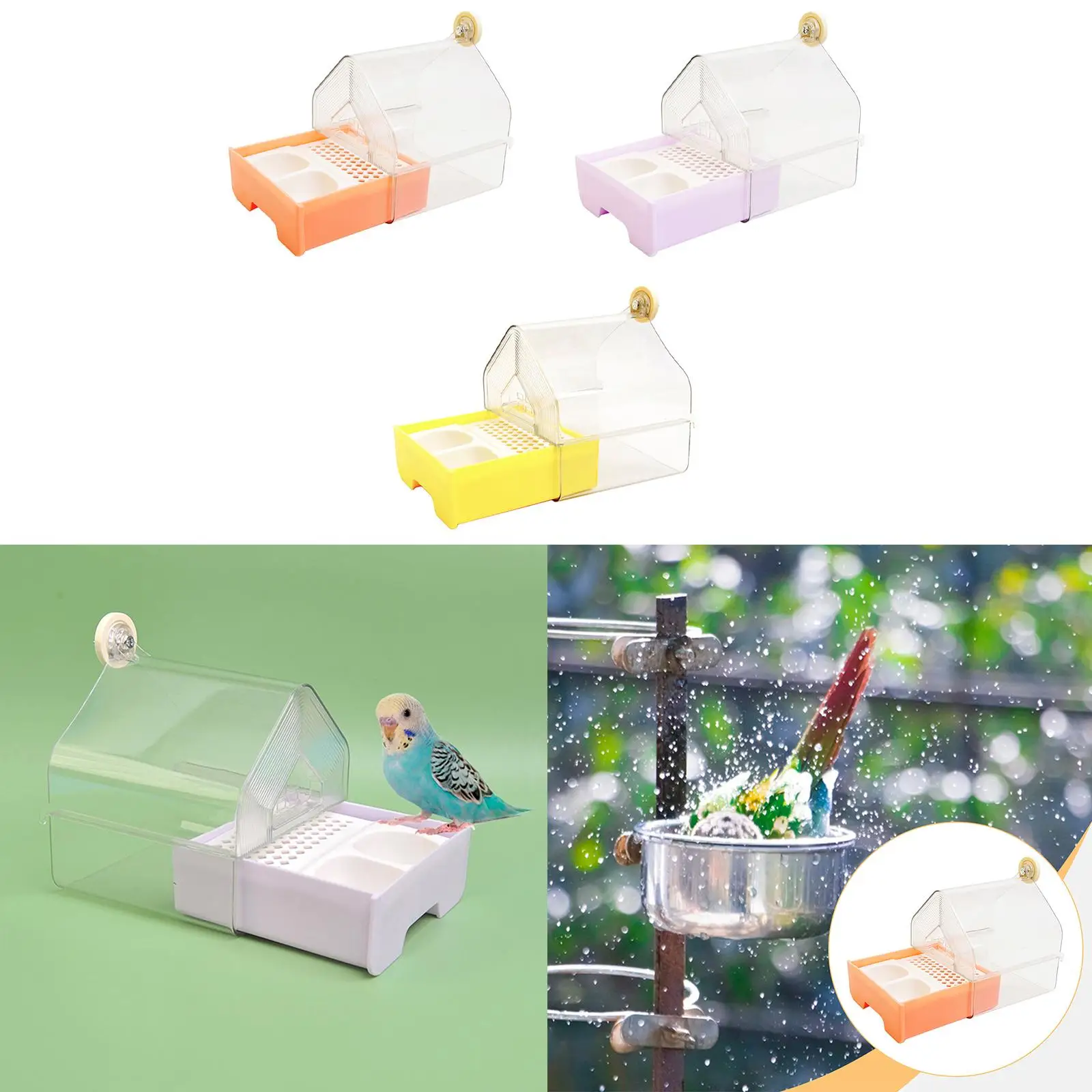 

Parrot Bathing Box Food Feeder Cage Accessory Stable Clear Easy Cleaning Accessories for Finches Budgies Conures Macaws Canaries