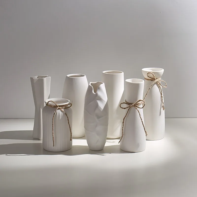 Modern white ceramic dried flower vase desktop home decoration restaurant