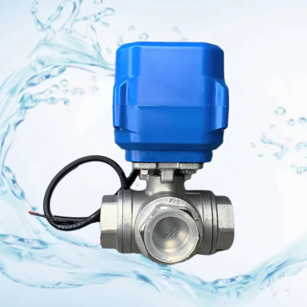 DN15-DN25 Electric Stainless Steel Three-way Left-hand Ball Valve DC24V for HVAC and District Heating