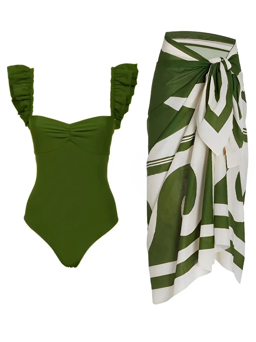 

2026 Frill Long String Skirt Swimsuit Bodysuit Two Piece Sexy Swim Swimwear Women Bathing Suit Padded Beachwear Swimming Summer