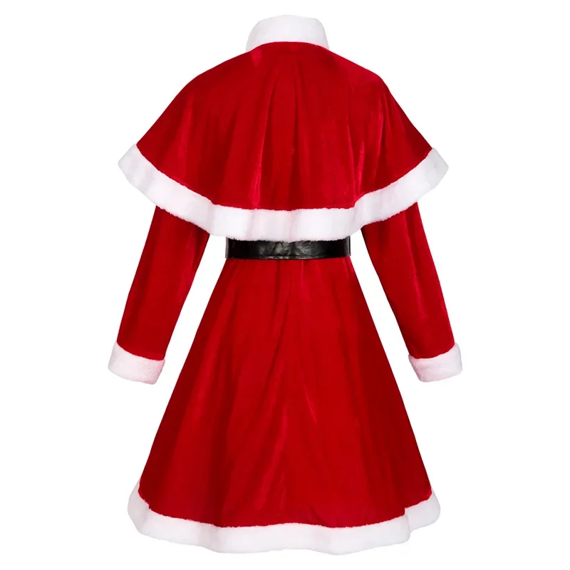 Christmas Party Adult Women Cosplay Dress Cape Shawls Santa Costume Red Velvet Cute XMas New Year Party Dress Christmas Outfit