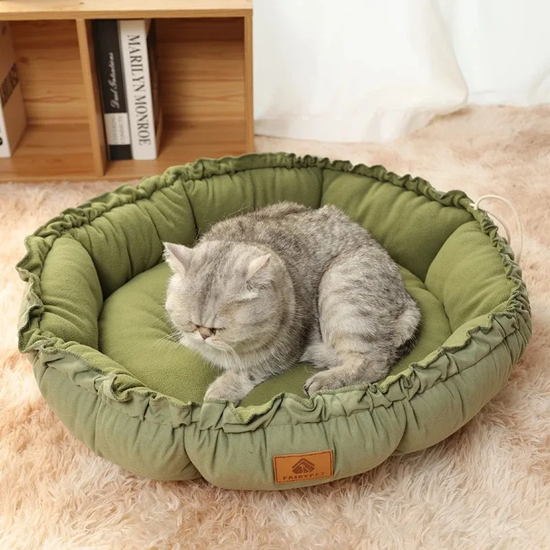 

Flower Bud Cat Bed Shrink Frawstring Pets Mat Bed Usable On Both Sides Cats Beds Mat for Kittens Puppies Pet Cat Accessories