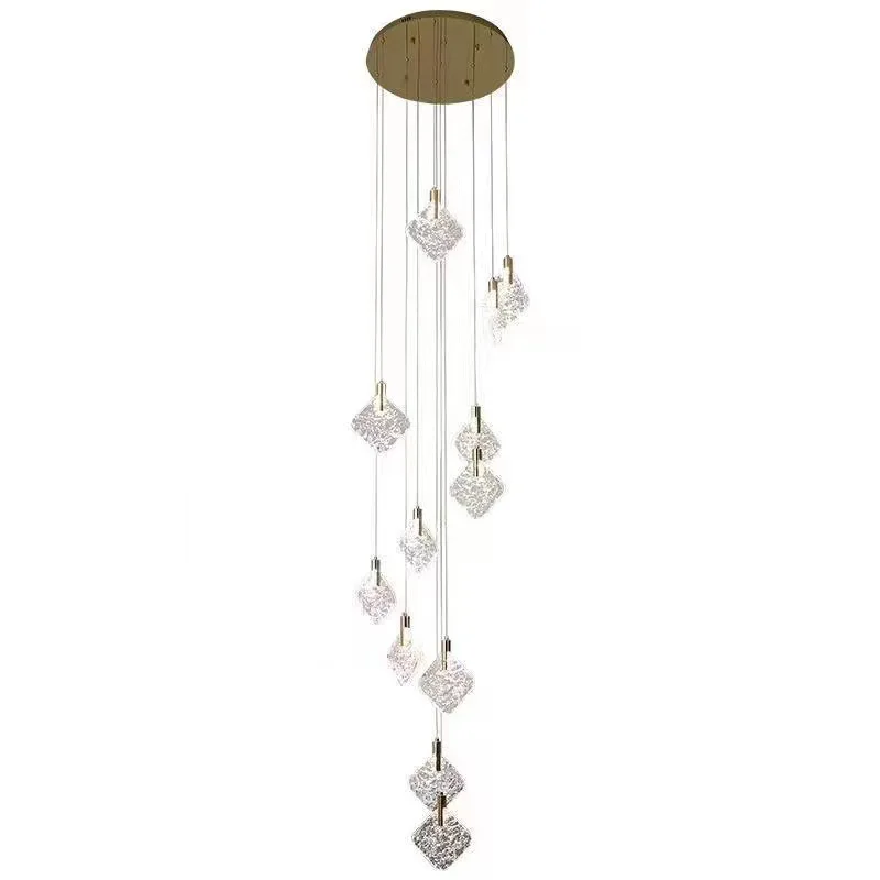 

Light luxury crystal long chandelier duplex stairs empty loft Internet celebrity rotating simple living room hollow villa