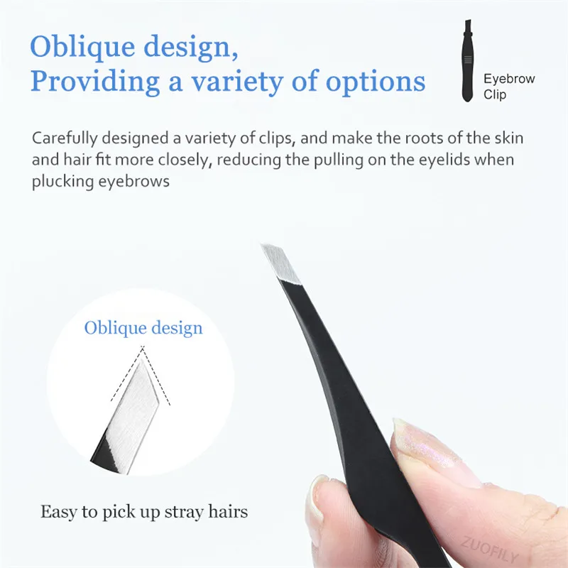 Aço inoxidável clipe de sobrancelha cílios dupla pálpebra adesivo pinças ferramentas de maquiagem ponta inclinada pinças de remoção de pêlos ferramentas de beleza